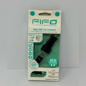 Fifo IPRO USB Car Charger 4ft dual sided cable Black Android and Apple Dual Port
